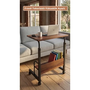 60X40 Raflı Yükseklik Ayarlı Frenli Tekerlekli Çalışma Masası Laptop Sehpası