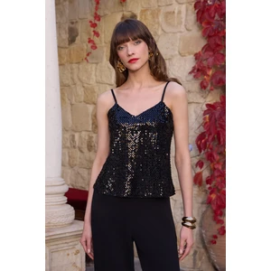 Pul Payetli Askılı Bluz