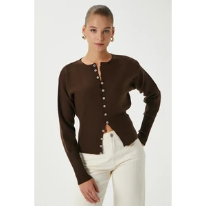 Kadın Aria Premium Viscose Yumuşak Kahverengi Triko Hırka