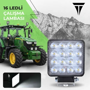 16 LED Kare 48W Traktör Sis ve Çalışma Lambası 2 Adet