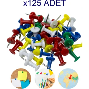125 Adet Renkli Harita Çivisi Mantar Pano Raptiyesi Pano Iğnesi