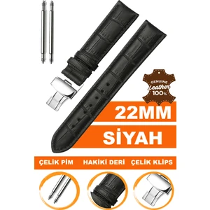 22 mm Fossil-Welder-Casio-Seiko-Omega-Armani Saat Uyumlu Klipsli Hakiki Deri Saat Kordonu LS35-22 mm