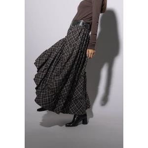 Nisan Triko Ekose Desenli Asimetrik Etek