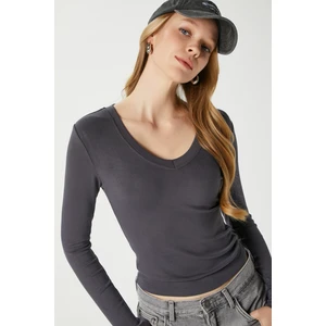 Kadın Zera Lux Touch V Yaka Antrasit Bluz