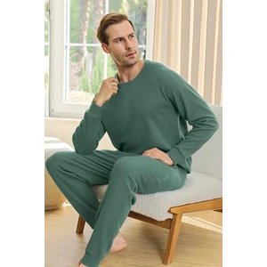 Erkek Aydoğan Waffle Uzun Kol Pijama Takımı 250648 Çağla Yeşil