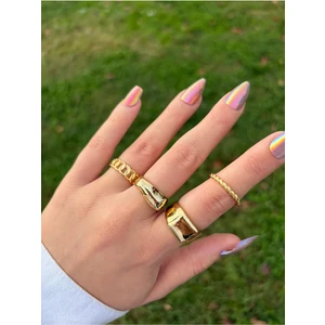 Kadın Minimal & Kalın Gold Yüzük Seti