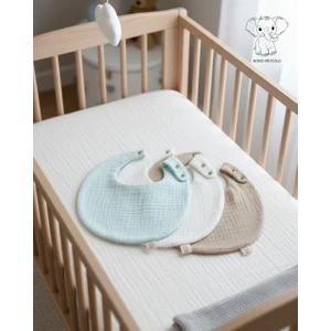 Boho Piccolo 3'lü Oval %100 Pamuk Soft Renkler Organik Müslin Bebek Mama Önlüğü / Yakalık / Salya Önlüğü