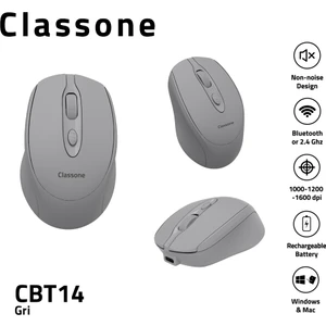 CBT14 Bluetooth + 2.4 Ghz Şarj Edilebilir Kablosuz Mouse - Gri