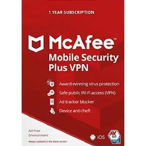 McAfee Mobile Security Plus + VPN 2026 (Android&İOS) - Limitsiz Cihaz 1 Yıl Abonelik Kodu