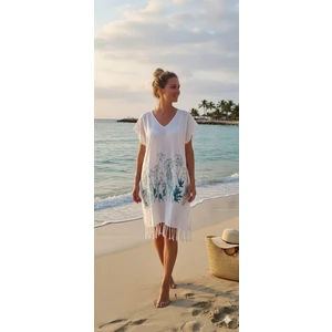 Nevin Acar Mavi Hindiba Bambu Peştemal Plaj Elbisesi