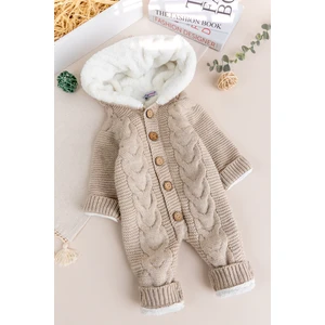 Triko Örme Welsoft Astarlı Kapüşonlu Kışlık Bebek Tulum