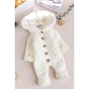 Triko Örme Welsoft Astarlı Kapüşonlu Kışlık Bebek Tulum