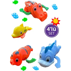 4'lü Set Banyo Havuz Ve Deniz Oyuncağı Suda Yüzen Kurmalı Oyuncak Balık Deniz Canlıları