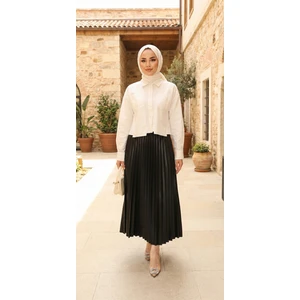Kadın Tesettür Deri Görünümlü Pileli Etek