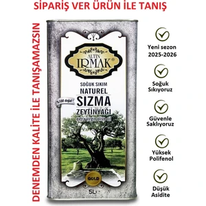 Altın Irmak GOLD PREMİUM GURME yeni sezon Soğuk Sıkım FİLİTRE EDİLMEMİŞ Natürel Sızma Zeytinyağı 5 litre