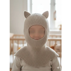Kedi Kulaklı Kışlık Balaklava Triko Boyunluklu Bebek Çocuk Şapka Bere Kar Maskesi