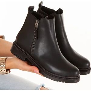 Günlük Kadın Bot Siyah Cilt Çift Fermuarlı Kadın Bot & Booti