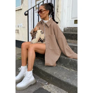 Mad Girls Açık Kahverengi Over Size Gömlek Ceket MG1281