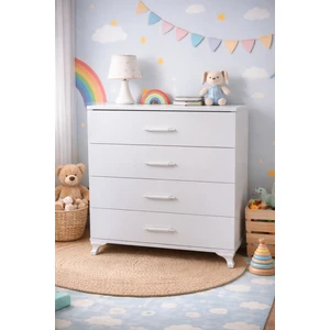 Ninna Mobilya Şifonyer  70-80-40 cm Geniş Depolama Alanı Şık Tasarım Beyaz Kulp Beyaz Ayak