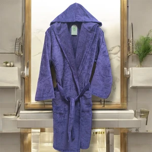 MySoft Home Kadife Kapüşonlu Bornoz %100 Pamuk
