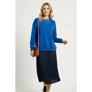 Baskısız Basic Oversize Bisiklet Yaka Şardonlu Unisex Rahat Kalıp Sweatshirt
