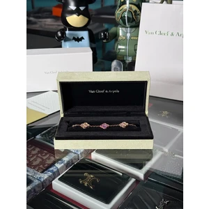 Van Cleef & Arpels Gold Pembe Taşlı Unisex Bileklik