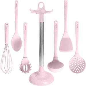 Pembe 7 Parça Standlı Silikon Servis Seti