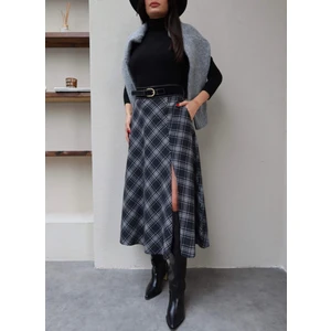 Esra Helvacı Kemerli Ekose Uzun Etek