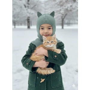 Kedi Kulaklı Kışlık Balaklava Triko Boyunluklu Bebek Çocuk Şapka Bere Kar Maskesi