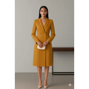 Nake Butik Kırmızı Çift Düğmeli Ceket Yaka Blazer Elbise