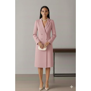Nake Butik Kırmızı Çift Düğmeli Ceket Yaka Blazer Elbise