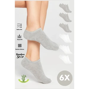 Bamboo Star Bambu Kadın Sneaker Dikişsiz Görünmez Bilekte Görünmez Spor Çorap Premium 3 Gri - 3 Beyaz6'lı Paket