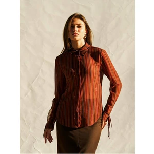 Bordo Dikey Çizgili Gömlek