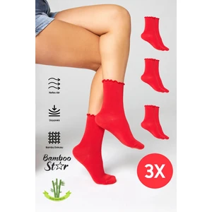 Bamboo Star Bambu Kadın Kırmızı Fırfırlı Lastiksiz Dikişsiz Kadın Soket 3lü Kırımızı Çorap/ Iz Bırakmaz /sıkmayan Çorap