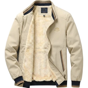 Içi Kürklü Nakış Armalı Mevsimlik Erkek Mont & Ceket Krem