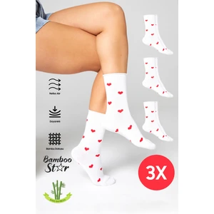 Bamboo Star Bambu Kadın Beyaz Lastiksiz Soket Dikişsiz Premium Kalp Desenli Çorap 3'lü Paket Sıkmayan Çorap / Iz Bırakmaz