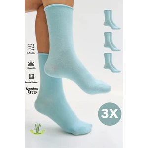 Bamboo Star Bambu Kadın Buz Mavisi Lastiksiz Soket Dikişsiz Premium Çorap 3'lü Paket Sıkmayan Çorap / Iz Bırakmaz
