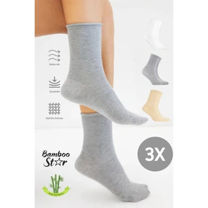 Bamboo Star Bambu Kadın Lastiksiz Soket Dikişsiz Premium Çorap 3'lü Asorti Paket Sıkmayan Çorap / Iz Bırakmaz