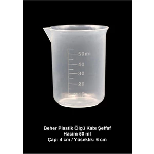 Beher Plastik 50 ml / Ölçü Kabı Şeffaf
