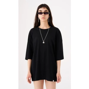 Kadın Basic Oversize Pamuklu Süprem T-Shirt Siyah