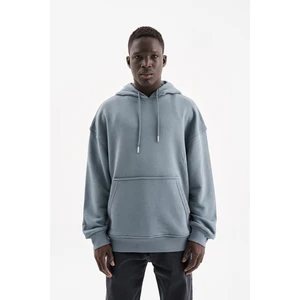 Erkek Kapüşonlu Oversize Sweatshirt Mavi Duman