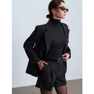 71666 Kemerli Pensli Mini Şort-Siyah