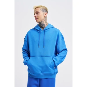 Erkek Kapüşonlu Oversize Sweatshirt Saks Mavi