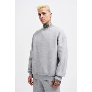 Erkek Basic Bisiklet Yaka Oversize Sweatshirt Gri Melanj