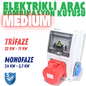 ''Medium'' 22kW 11kW Trifaze 5X32A + 1X16A Elektrikli Araç Kombinasyon Kutusu Sch neider Sigorta