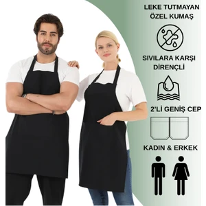 Biz Class Şef Garson Kafe Aşçı Önlüğü Siyah Uzun Mutfak Önlüğü Ressam Önlüğü
