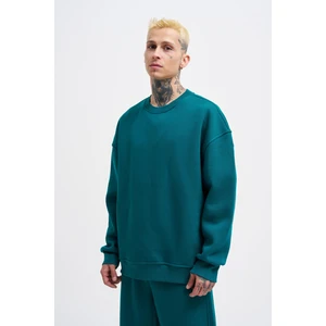 Erkek Basic Bisiklet Yaka Oversize Sweatshirt Yağ Yeşili
