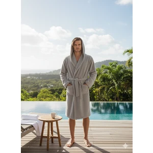 Kapşonlu Bukle Bornoz - Gri