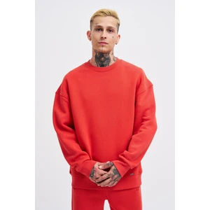Erkek Basic Bisiklet Yaka Oversize Sweatshirt Açık Kırmızı