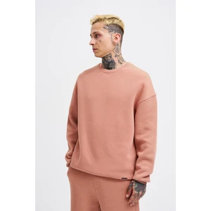 Erkek Basic Bisiklet Yaka Oversize Sweatshirt Bakır